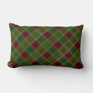 Red Green Plaid Tartan  Lumbar Cushion