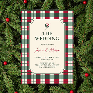 Red green plaid tartan pattern wedding invitation