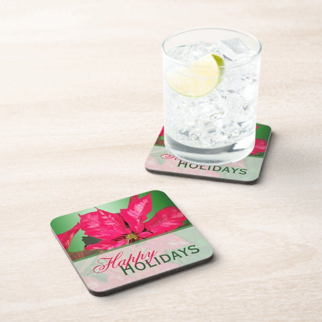 Red Green Poinsettia Coaster Set (6) (Right Side)