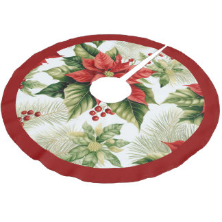 Red Green Poinsettia Holly Berry Festive Christmas Brushed Polyester Tree Skirt