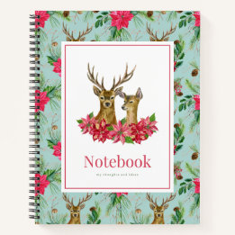 Red Green Poinsettia Wreath Antler Christmas Notebook