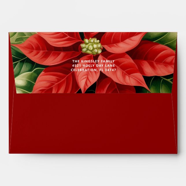 Red Green Poinsettias Christmas Greeting Envelope (Back (Top Flap))