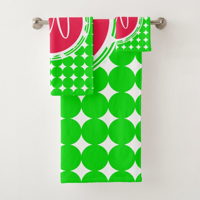 Red & Green Polka Dot Monogram Bath Towel Set (Insitu)