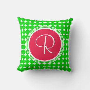 Red & Green Polka Dot Monogram Cushion
