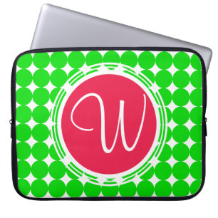 Red & Green Polka Dot Monogram Laptop Sleeve