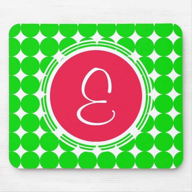 Red & Green Polka Dot Monogram Mouse Mat (Front)