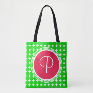Red & Green Polka Dot Monogram Tote Bag