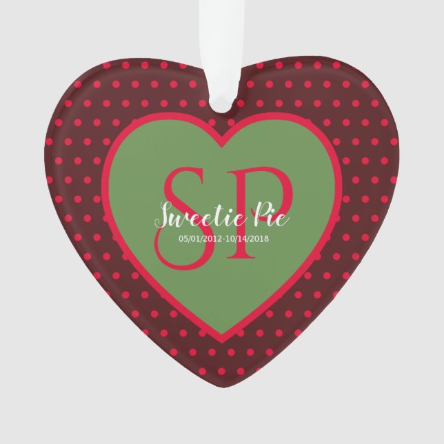 Red & Green Polka Dot Personalised Memorial Heart Ornament (Front)