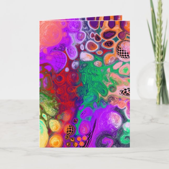 Red, Green Purple Colourful Digital Fluid Art Blan Card (Front)