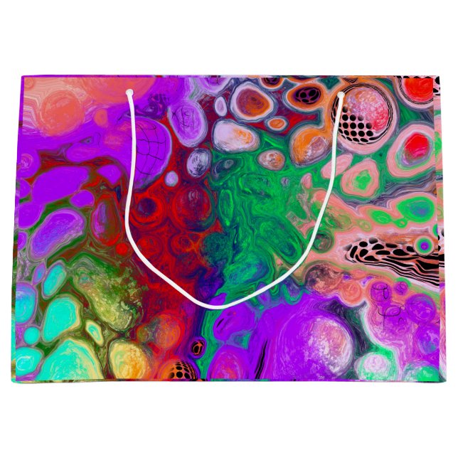 Red, Green, Purple Colourful Digital Fluid Art   Large Gift Bag (Front)