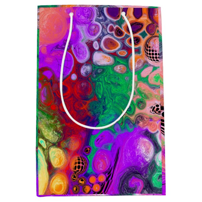 Red, Green, Purple Colourful Digital Fluid Art   Medium Gift Bag (Front)