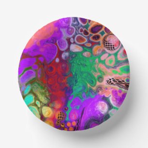 Red, Green, Purple Colourful Digital Fluid Art Paper Plate