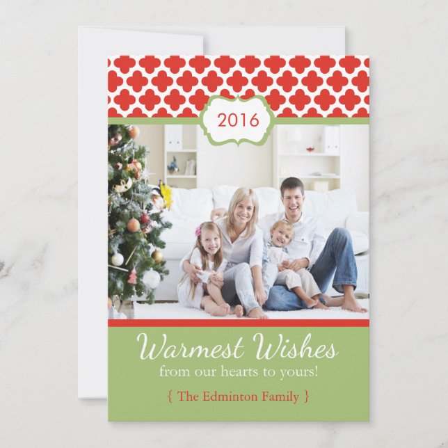 Red Green Quatrefoil Christmas Flat Card (Front)