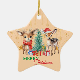 Red Green reindeer Santa Merry Christmas Party Ceramic Tree Decoration