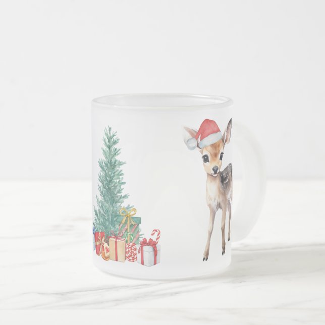 Red Green reindeer Santa  Merry Christmas Party Frosted Glass Coffee Mug (Front Right)