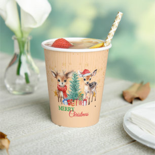 Red Green reindeer Santa  Merry Christmas Party Paper Cups