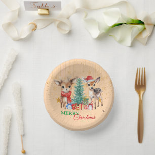 Red Green reindeer Santa  Merry Christmas Party Paper Plate