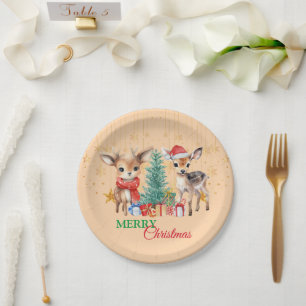 Red Green reindeer Santa Merry Christmas Party Paper Plate