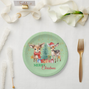 Red Green reindeer Santa  Merry Christmas Party Paper Plate