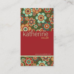 Red & Green Retro Blooms Flower Power Profile Card