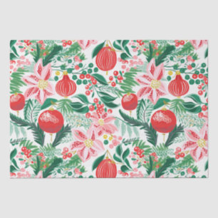 Red Green Retro Florals Christmas Tissue Paper