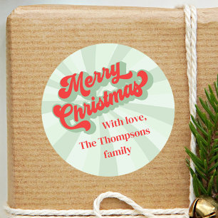 Red Green Retro Merry Christmas Custom Classic Round Sticker