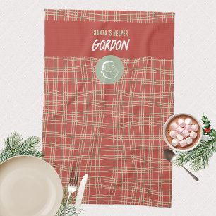 Red Green Retro Plaid Santa Helper Christmas Tea Towel