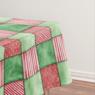 Red Green Rustic Plaid Patchwork Quilt Look  Tablecloth