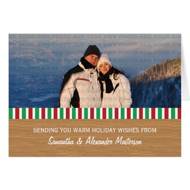 Red/Green Rustic Stripes Photo Card (Front Horizontal)