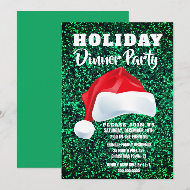 Red Green Santa Christmas Dinner Party Invitation (Front/Back)