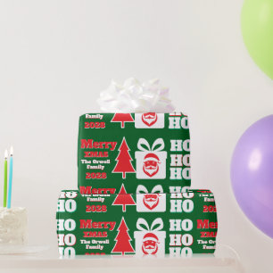 Red Green Santa Face Logo  Ho Ho Ho Message Text   Wrapping Paper