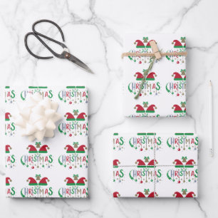 Red Green Santa Hat Christmas Bells Wrapping Paper Sheet
