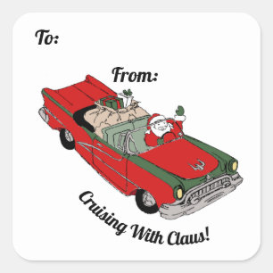 Red / Green Santa In Car Square Sticker