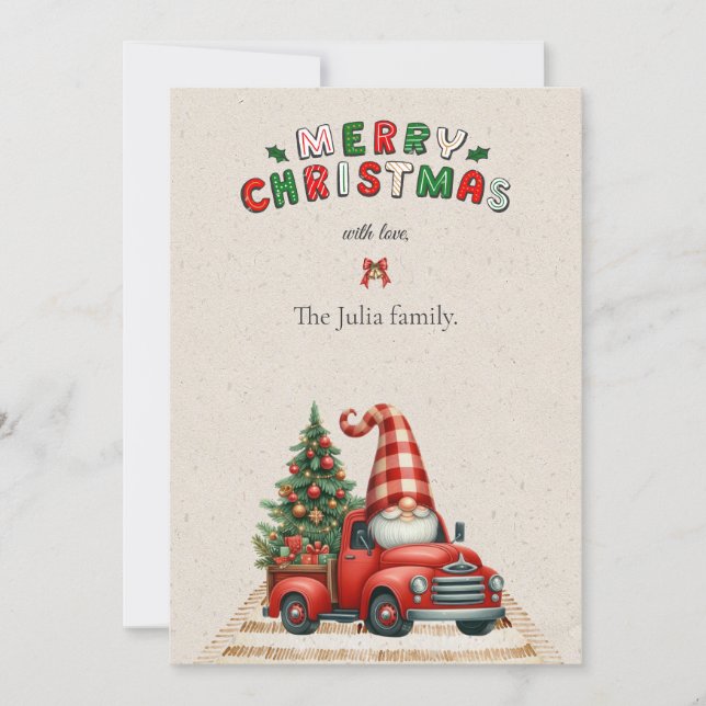 🎄Red & Green Santa Vintage Car Christmas Holiday Card (Front)