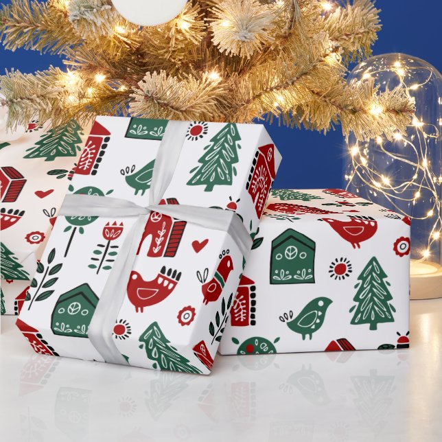 Red & Green Scandinavian Christmas Wrapping Paper (Holidays)