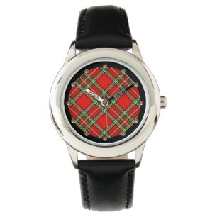 RED GREEN SCOTTISH TARTAN WITH PINK GEMSTONES WATCH