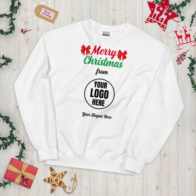 Red & Green Script Merry Christmas Bow Logo Slogan Sweatshirt (Creator Uploaded)