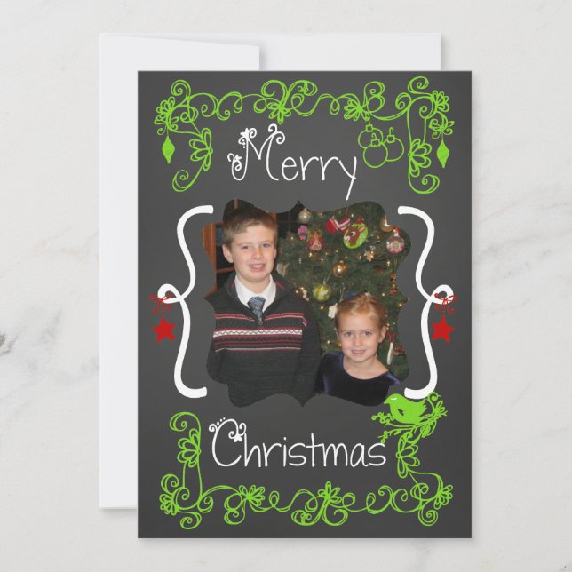 Red/ Green Scrolls Customised Photo Holiday Card (Front)