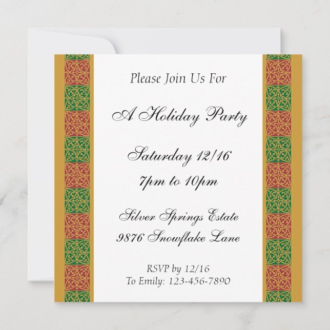 Red Green Simple Holiday Square Invitation (Back)
