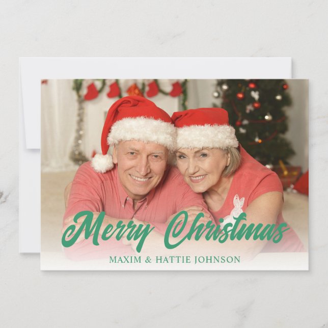 Red Green Simple Plaid Merry Christmas Photo Holid Holiday Card (Front)