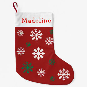 Red Green Snow Flakes Cute Name Small Christmas Stocking