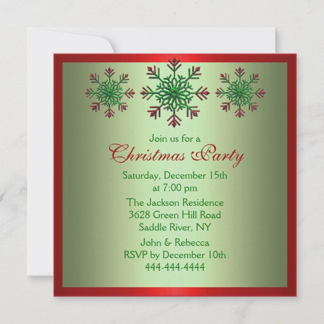 Red & Green Snowflake Christmas Party Invite (Front)