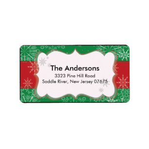 Red Green Snowflake Winter Holiday Return Address Label
