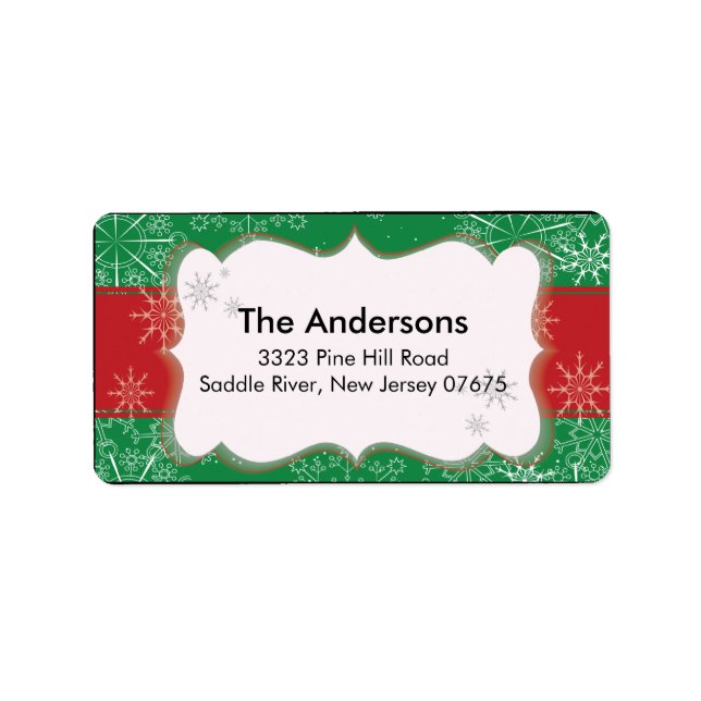 Red Green Snowflake Winter Holiday Return Address Label (Front)