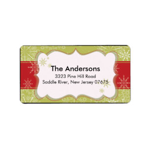 Red Green Snowflake Winter Holiday Return Address Label