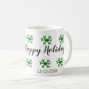 red green snowflakes text photo merry christmas coffee mug