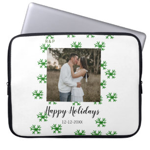 red green snowflakes text photo merry christmas laptop sleeve