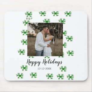red green snowflakes text photo merry christmas mouse mat