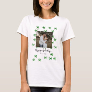 red green snowflakes text photo merry christmas T-Shirt