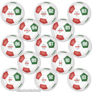 red green soccer team 13 individually personalised